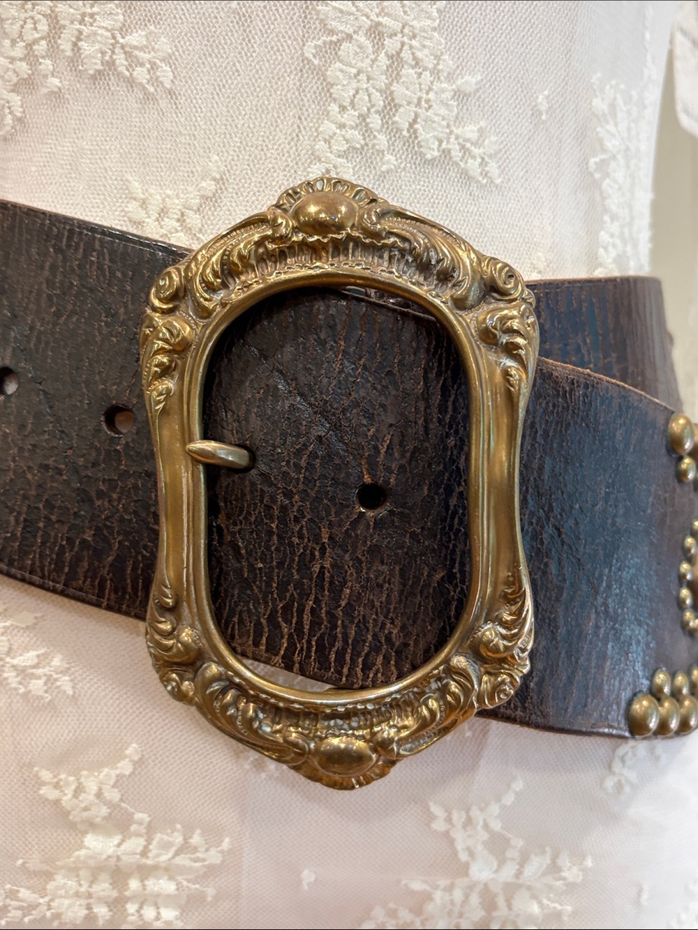 Ralph Lauren Collection Fall 2013 Studded Distressed Wide Leather Belt Small - Picture 3 of 16